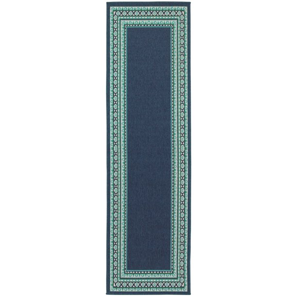 Addison Heights Mirmar Border Navy/Green IndoorOutdoor Rug