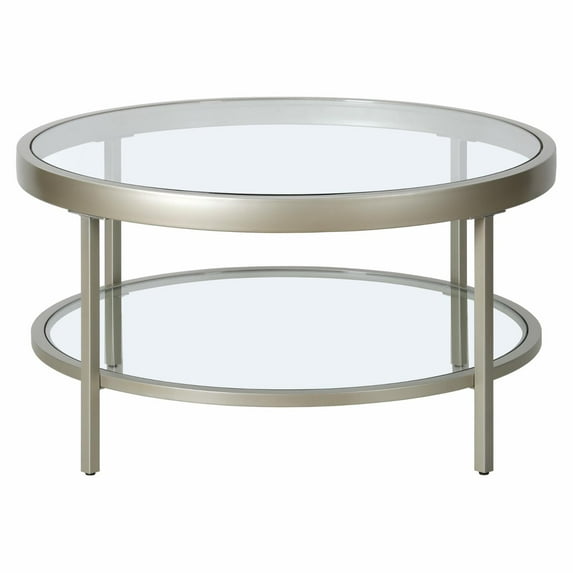 Henn&Hart 32" Satin Nickel Finish Metal/Glass Coffee Table