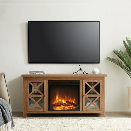 Camden&Wells - Colton Log Fireplace TV Stand for TVs Up to 55" - Golden Oak