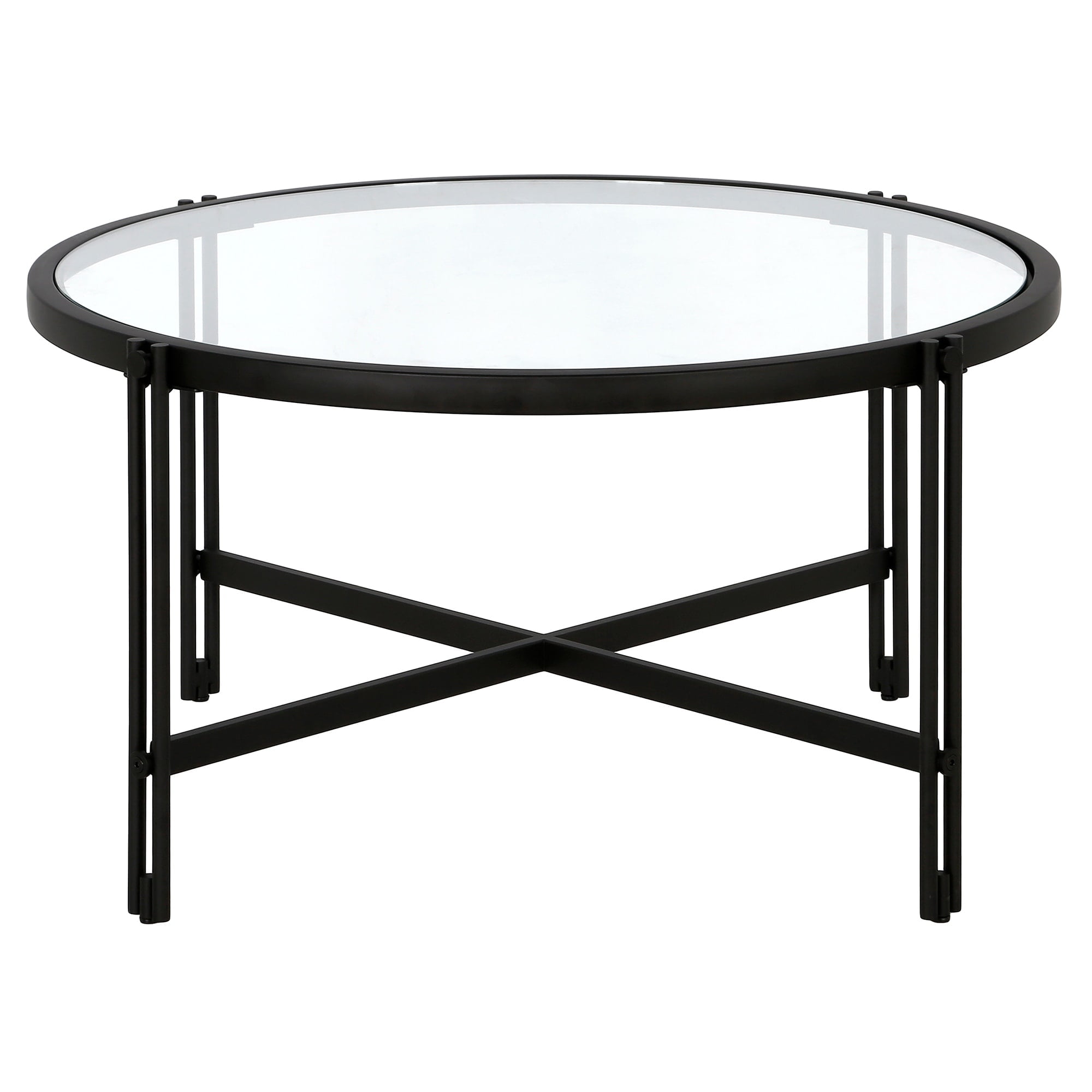 Inez 32" Blackened Bronze Round Metal and Glass Coffee Table
