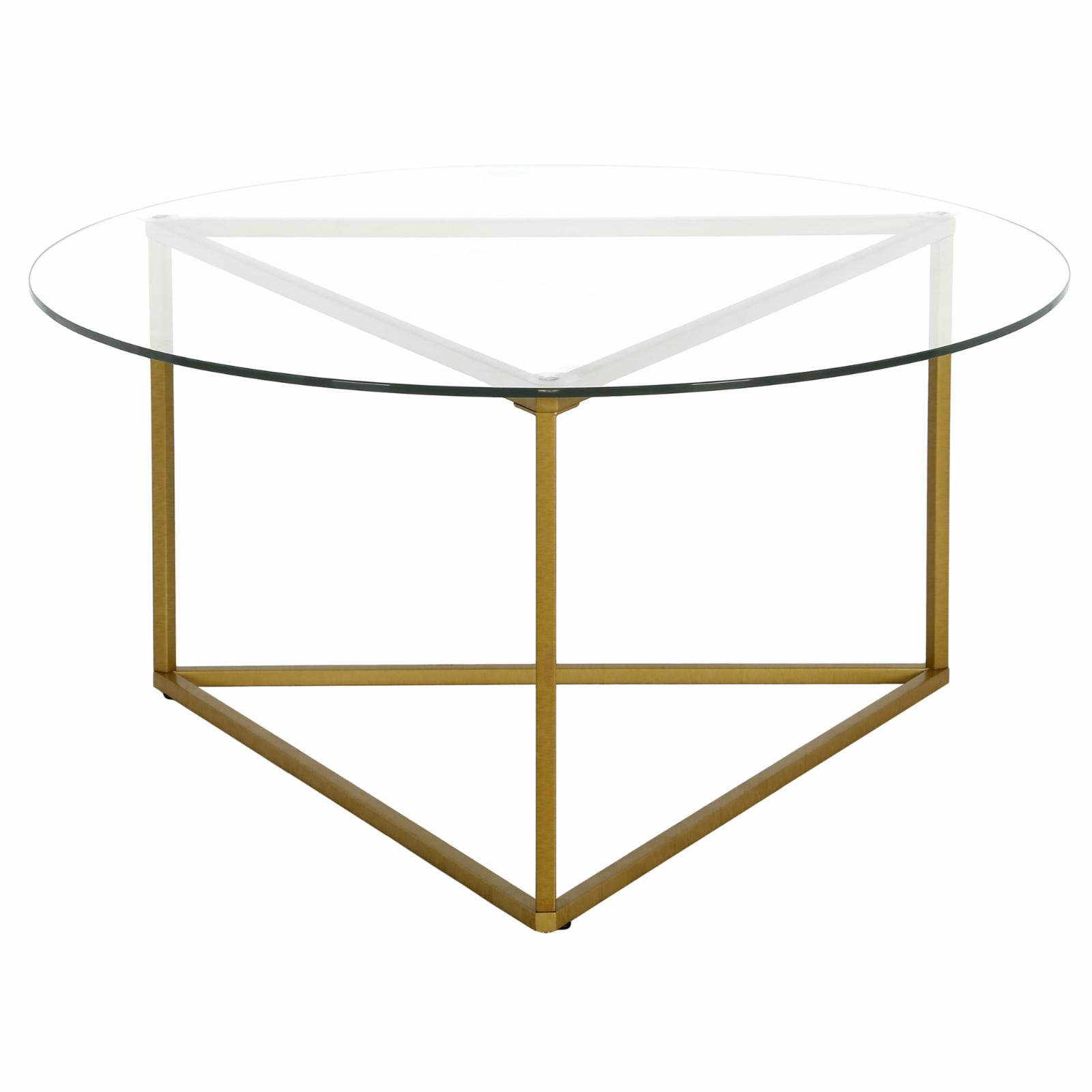 Jenson 35" Round Brass Metal and Glass Coffee Table