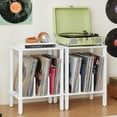 thumbnail image 1 of 2-Tier Bamboo Record Player Stand with Vinyl Record Storage up to 100 Albums, Boho Bedroom Record Holder and Multi-Functional End Table for Living Room, Natural, 1 of 8