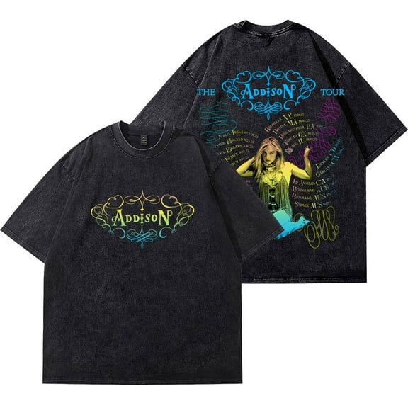 Addison Rae 2025 The Addison Tour Cotton T-shirt Men Women Short Sleeve O-neck Tshirts Vintage Wash Tee