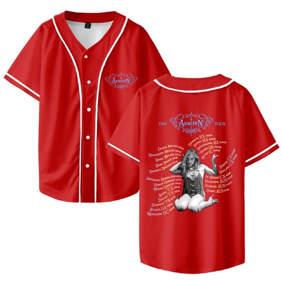 Addison Rae The Addison Tour 2025 Merch Baseball Jersey Shirt V-Neck Women Men Casual Short Sleeve Streetwear Clothes