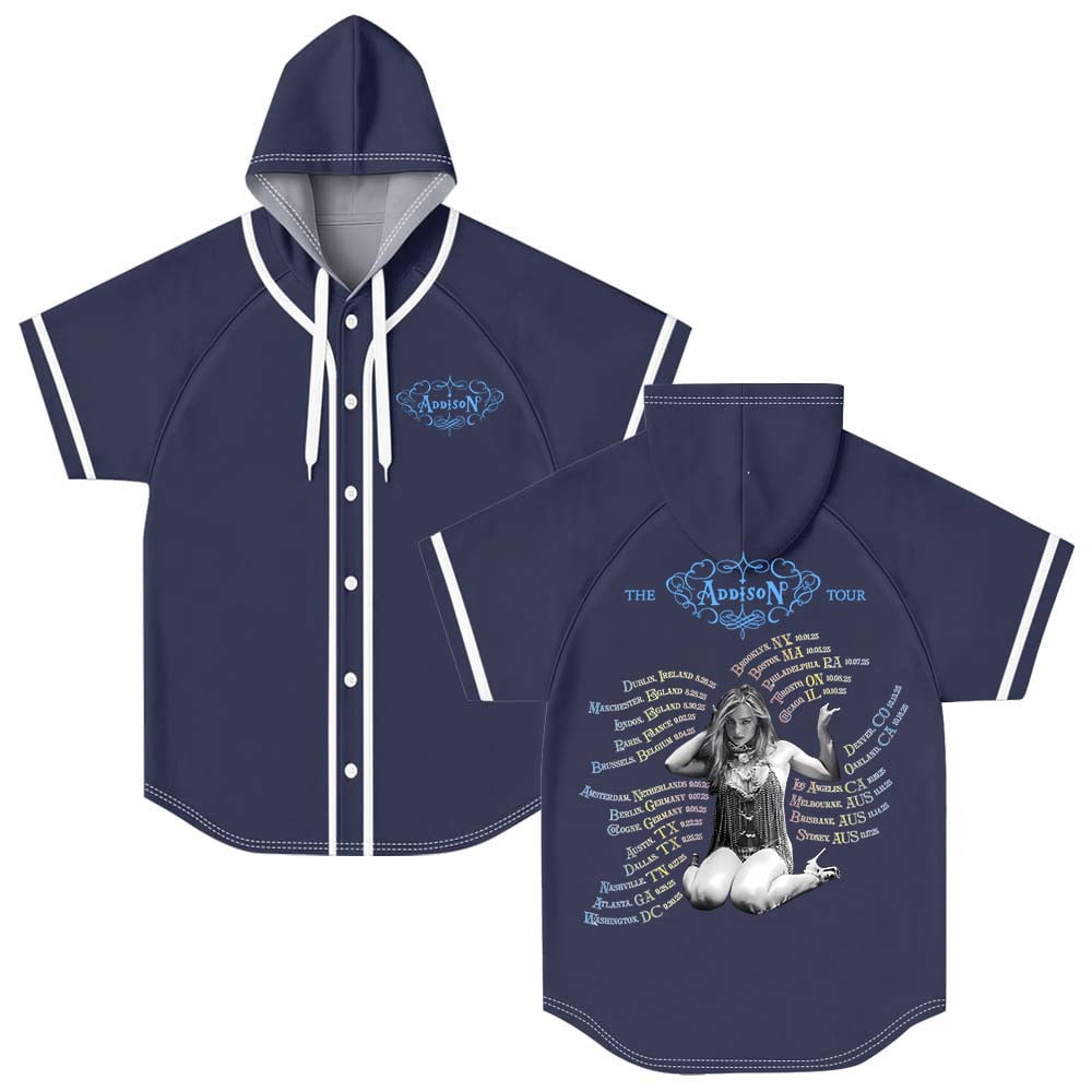 Addison Rae The Addison Tour 2025 Merch Hooded Baseball Jersey Short ...