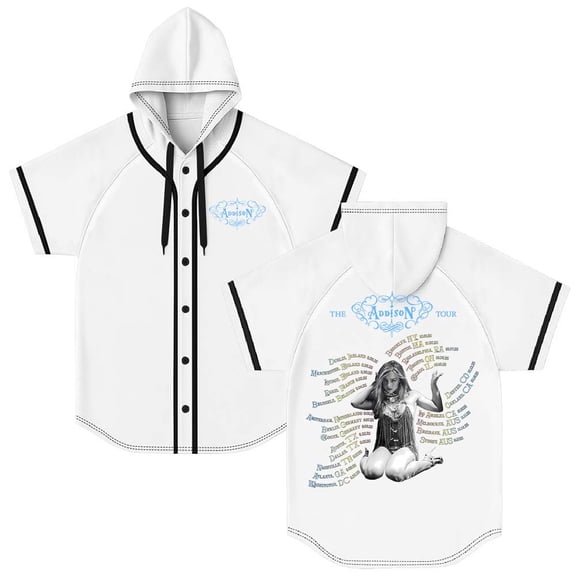 Addison Rae The Addison Tour 2025 Merch Hooded Baseball Jersey Short Sleeve Shirt Women Men Crewneck Casual Tee