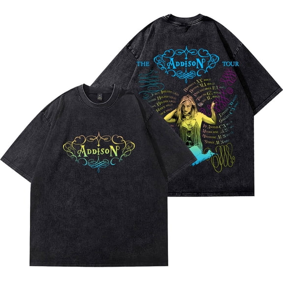 Addison Rae The Addison Tour Merch Wash T-Shirts Women Men Cotton Short Sleeve Tee