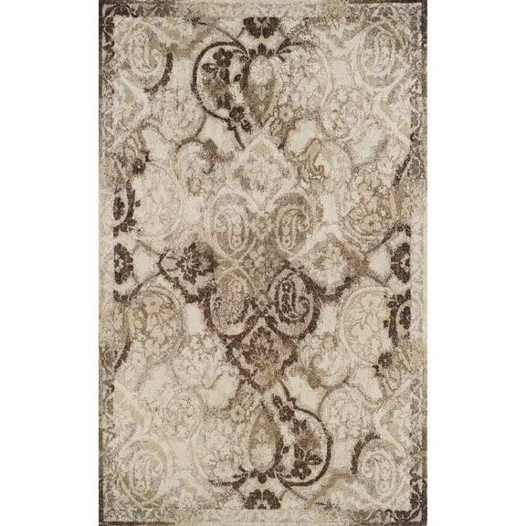 Addison Rugs ADDISON Wellington Distressed Damask Brown/Ivory Area Rug (3'3"X5'3") - 3'3" x 5'3"