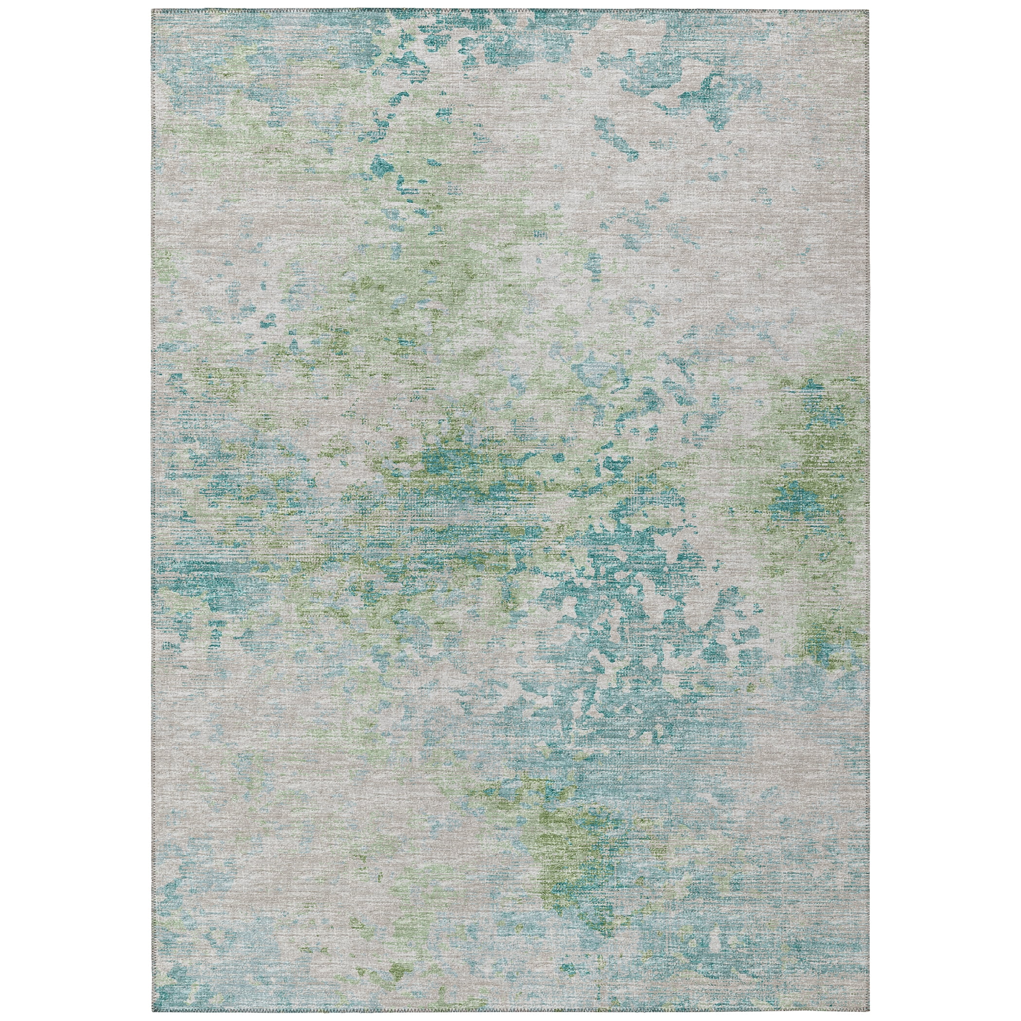 Green and Teal Abstract Chenille 5' x 7' Area Rug