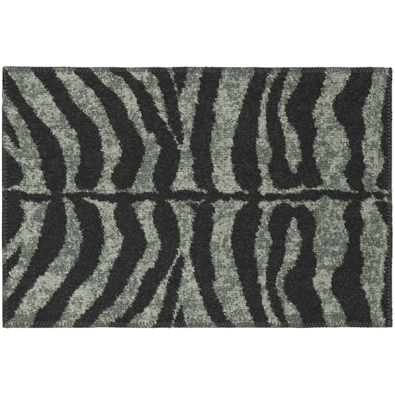 Safari Black and Grey Tiger/Zebra Animal Print 1'8" x 2'6" Non-Skid Accent Rug
