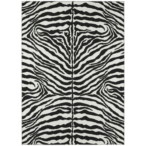 Safari Black and White Tiger/Zebra Animal Print 8’ x 10’ Non-Skid Area Rug