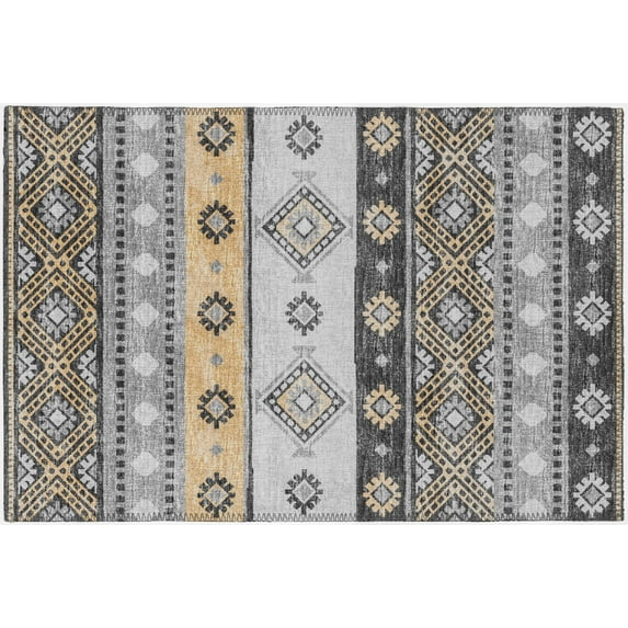 Yuma Indoor/Outdoor Grey Southwest 1'8" x 2'6" Non-Skid Accent Rug