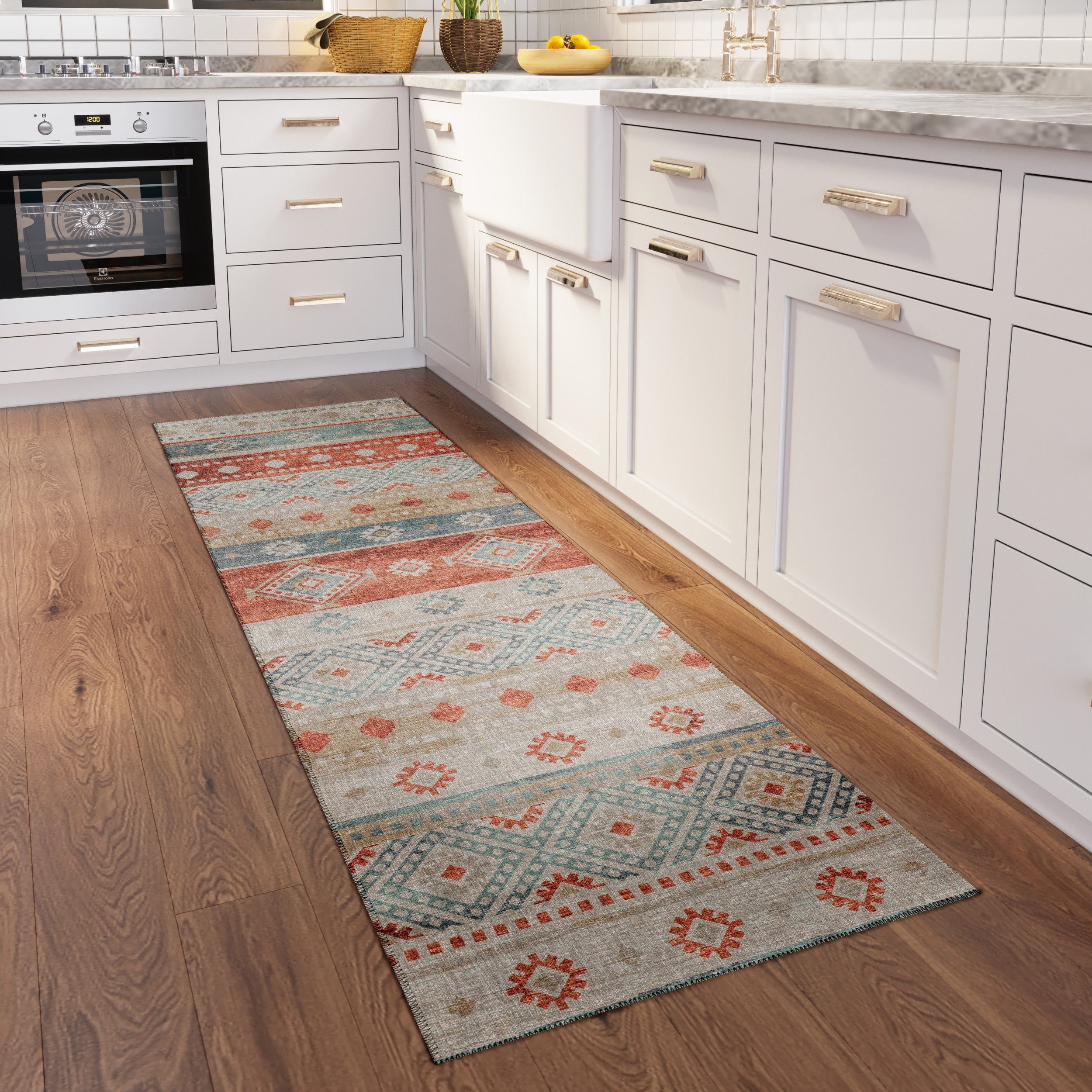 Yuma Indoor/Outdoor Orange Southwest 2’3" x 7’6" Non-Skid Runner Rug