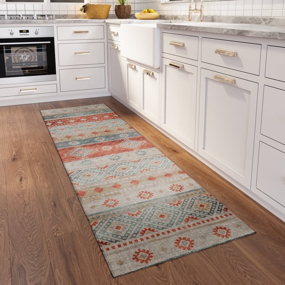 Yuma Indoor/Outdoor Orange Southwest 2’3" x 7’6" Non-Skid Runner Rug