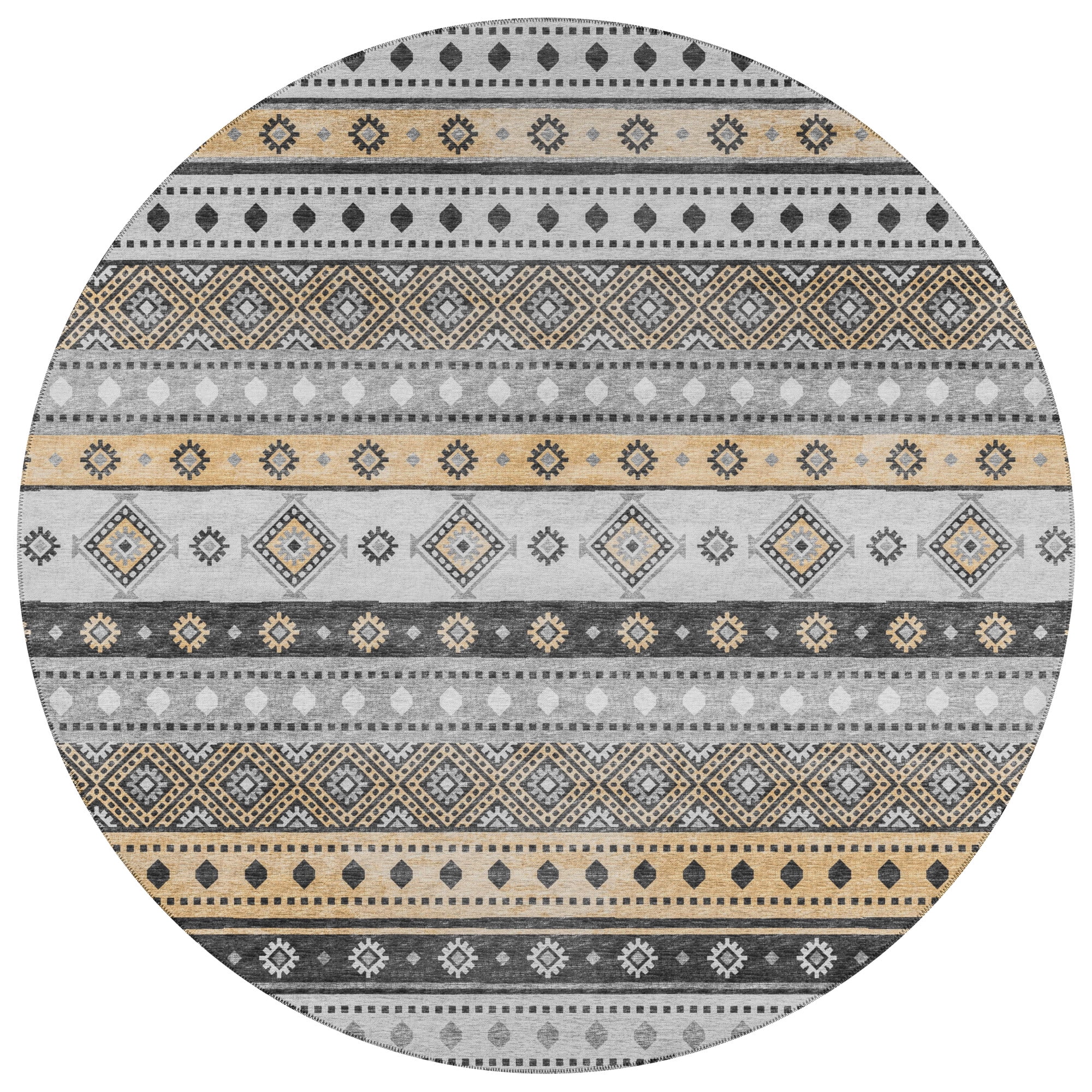 Yuma Indoor/Outdoor Grey Southwest 8' Round Non-Skid Area Rug