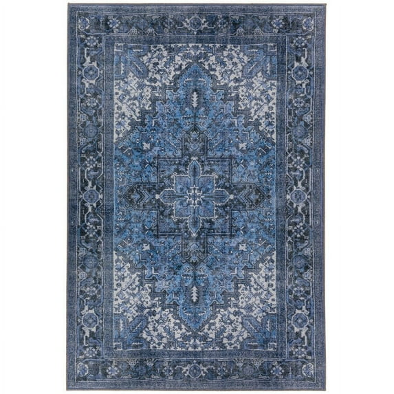 Addison Rugs Addison Kensington Vintage Persian Non-Skid Rug Blue 20" x 30" 2' x 3' Accent, Indoor Kids Room, Entryway, Kitchen, Bedroom Navy, Ivory