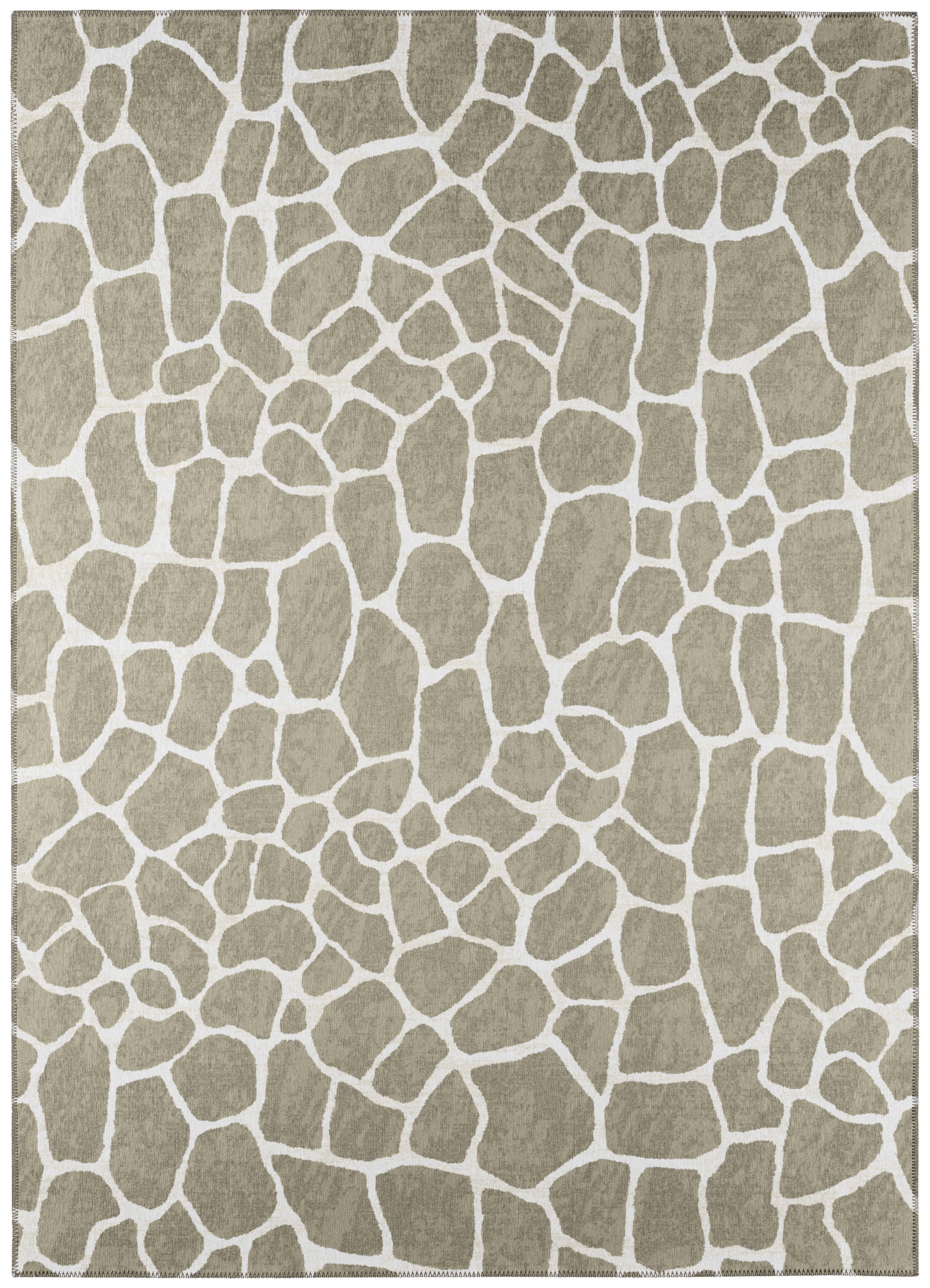 Taupe and White Flat Woven Chenille Animal Print Rug 5' x 7'