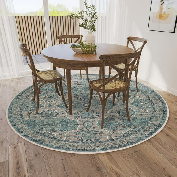 Addison Rugs Addison Sterling Distressed Damask Power Loomed Area Rug 8' x 8' - Peacock