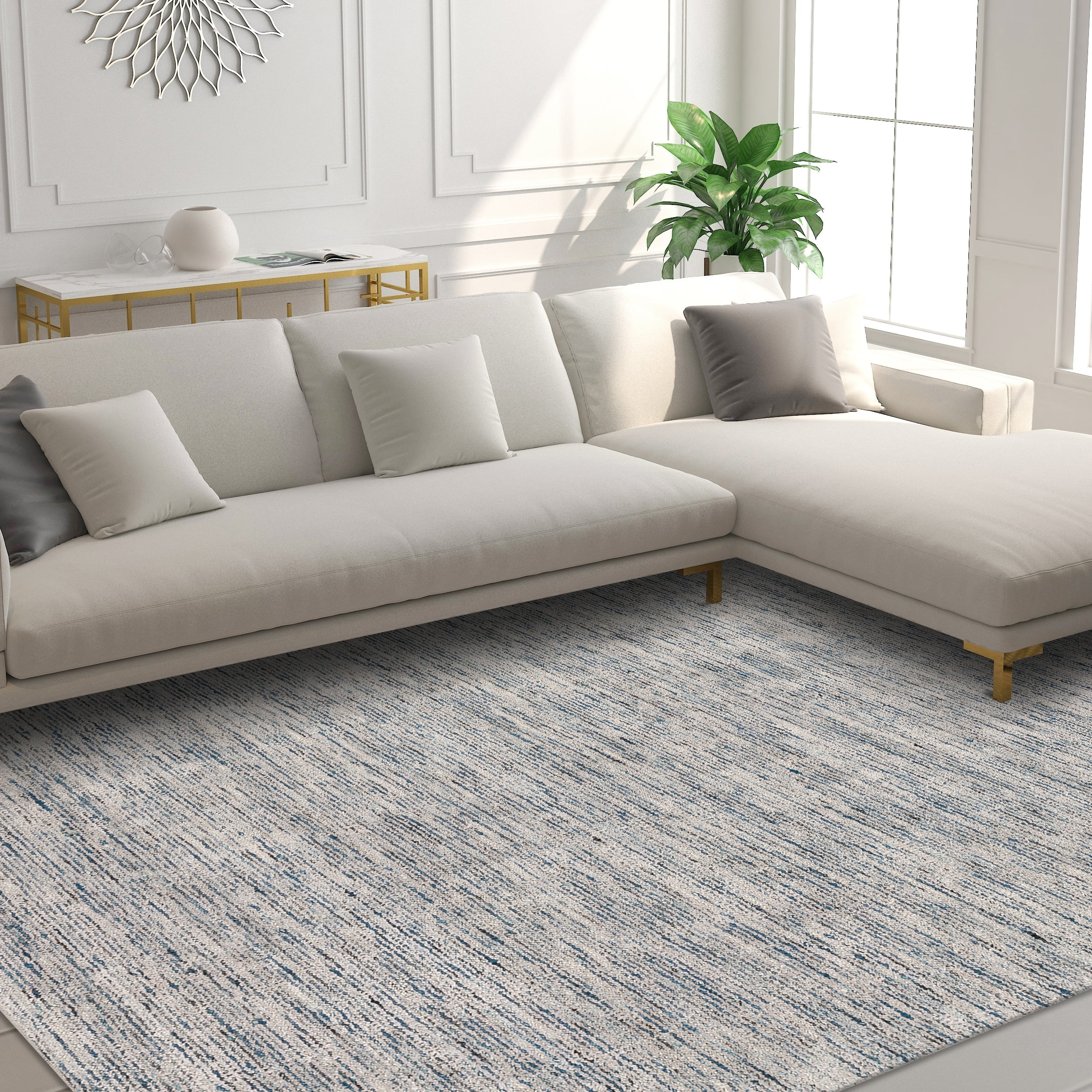 Handmade Luxe Striped Wool-Viscose Blend Blue Area Rug 9'x13'