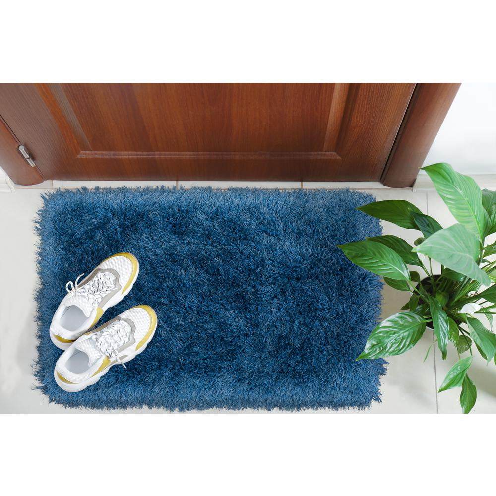 Aurora Blue Plush Polyester Shag Accent Rug 2' x 3'