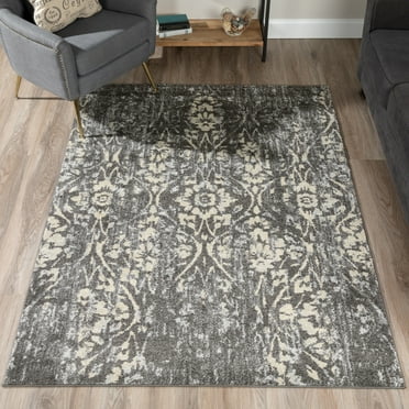 Addison Rugs Blair 8'2" x 10' Rectangle Damask Fabric Area Rug in Gray
