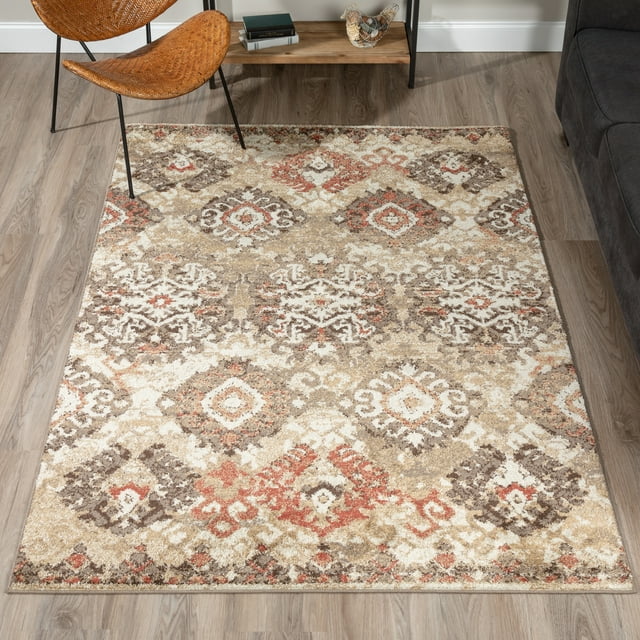 Addison Rugs  Blair Beige/Ivory Distressed Ikat Area Rug (4'11 x 7') - 4'11"X7'