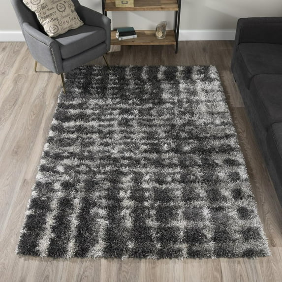 Addison Rugs Borealis Grey Shag Abstract Area Rug (5'3 x 7'7) - 5'3"X7'7"