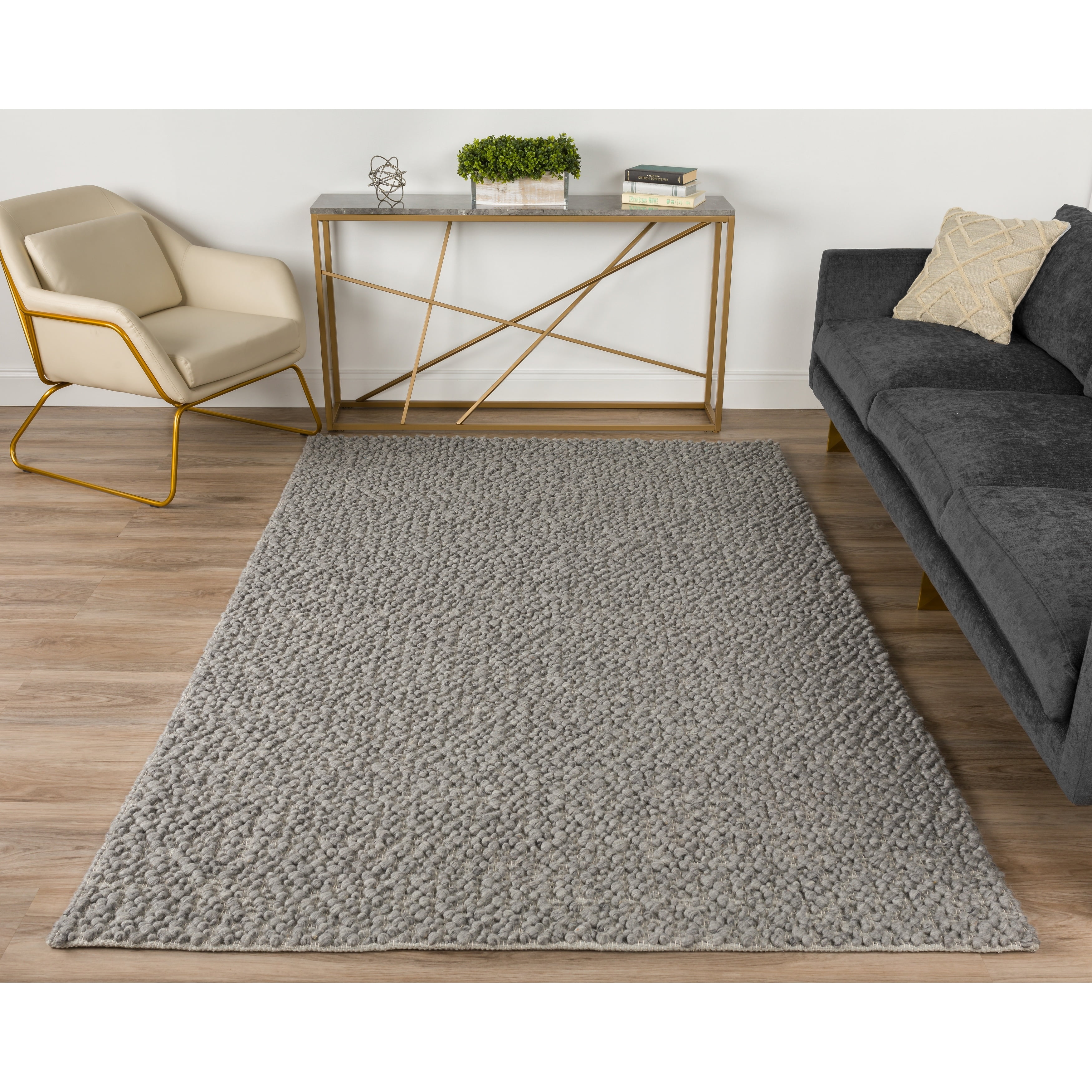 Gray Chunky Wool and Synthetic Handmade Reversible 5' x 7' Rug