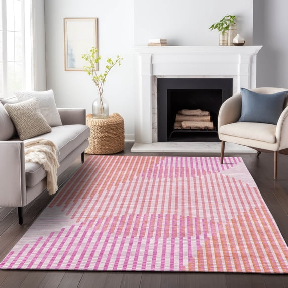 Addison Rugs Chantille Indoor/Outdoor Transitional Geometric, Abstract Pink Washable Rectangle Rug, 5' x 7'6"