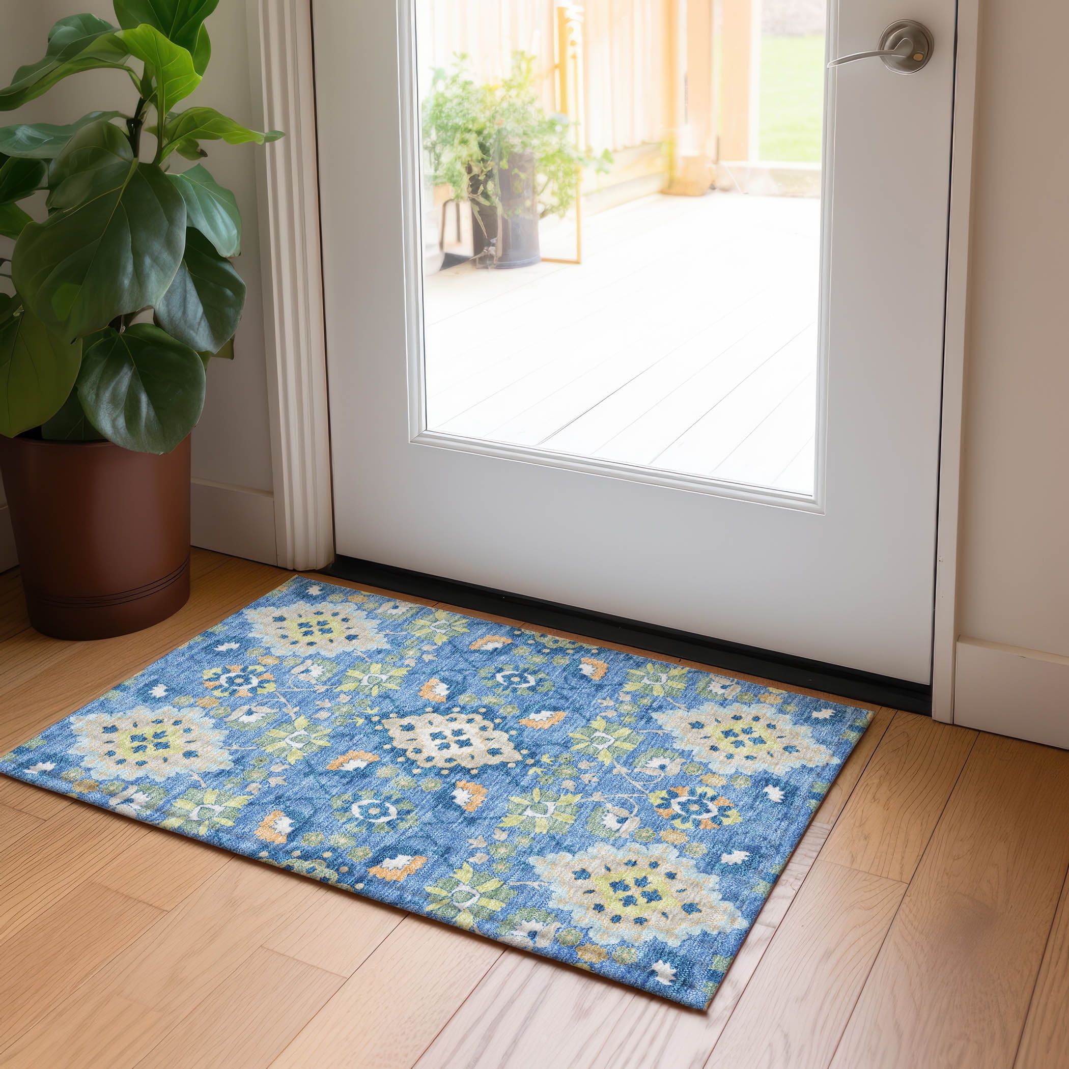 Blue Synthetic Washable Rectangular Area Rug 30" x 20"