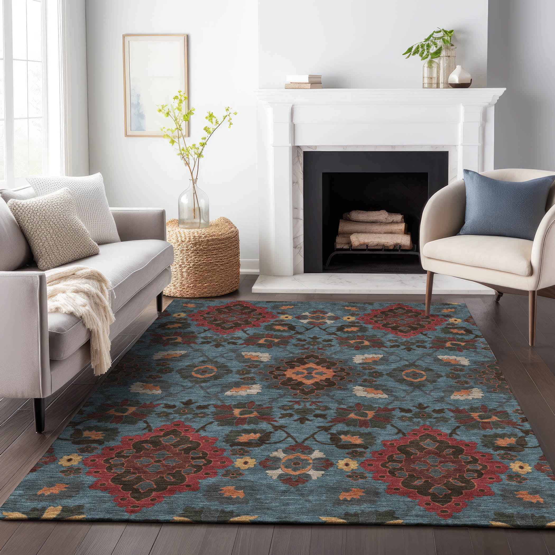 Denim Blue Flat Woven Synthetic 3' x 5' Area Rug