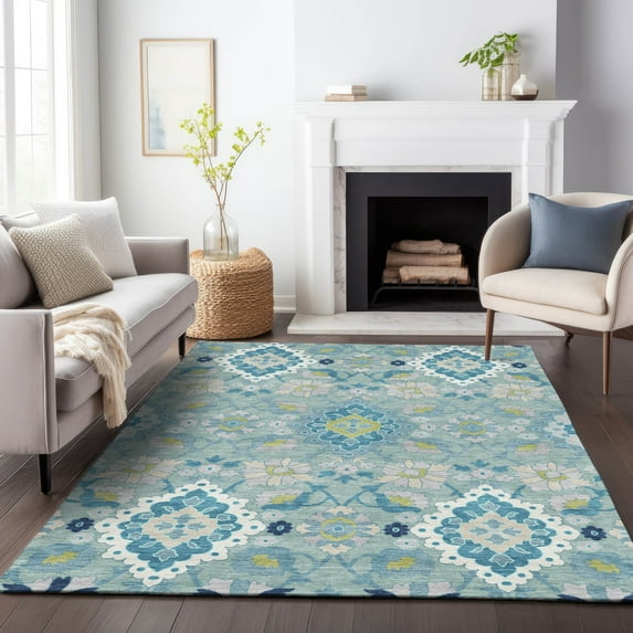 Addison Rugs Chantille Indoor/Outdoor Traditional Vintage Teal Washable Rectangle Rug, 10' x 14'