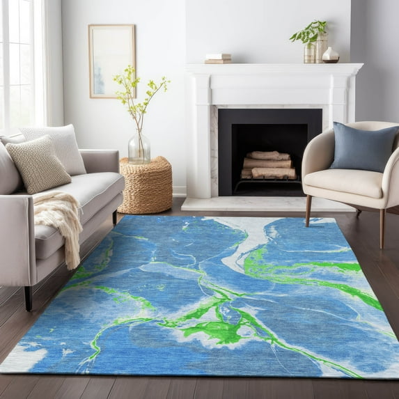 Addison Rugs Chantille Indoor/Outdoor Transitional Abstract Denim Washable Rectangle Rug, 8' x 10'