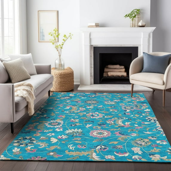 Addison Rugs Chantille Indoor/Outdoor Transitional Geometric, Abstract Teal Washable Rectangle Rug, 2'6" x 3'10"