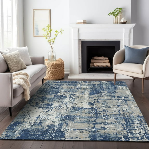 Addison Rugs Chantille Indoor/Outdoor Transitional Abstract Navy Washable Rectangle Rug, 10' x 14'