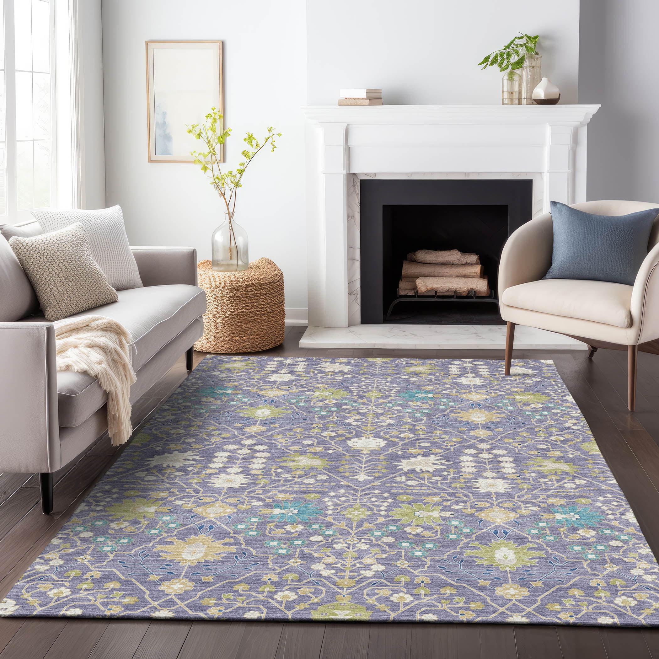 Lavender Flat Woven Synthetic Washable Rectangular Area Rug