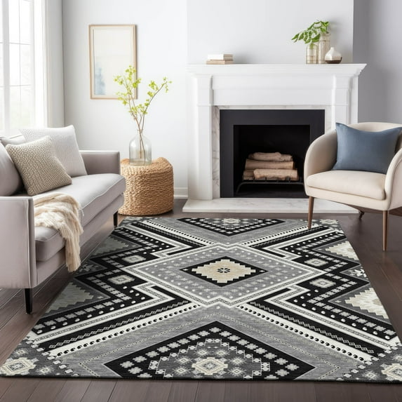 Addison Rugs Chantille Indoor/Outdoor Transitional Geometric, Abstract Black Washable Rectangle Rug, 2'6" x 3'10"
