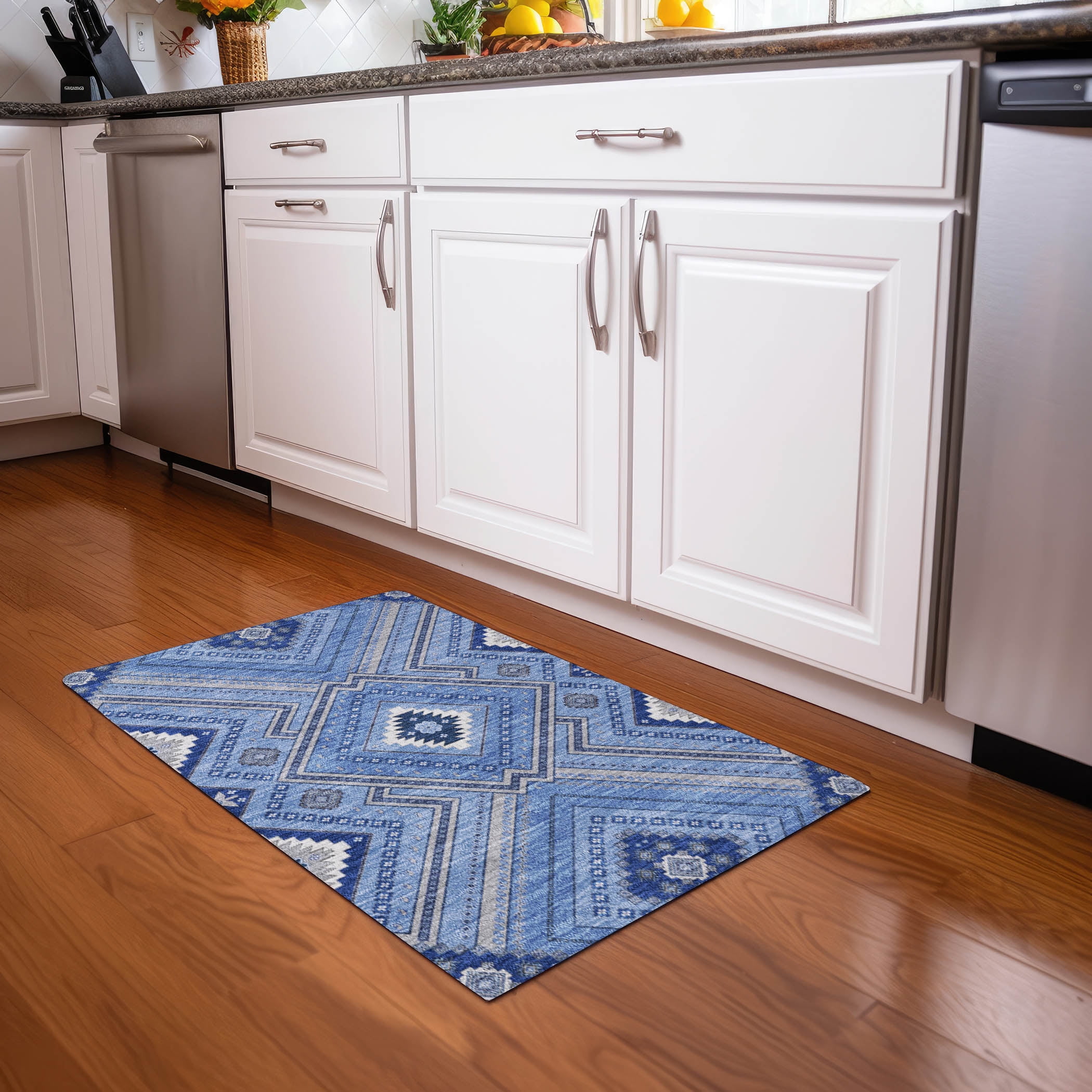 Addison Rugs Chantille Indoor/Outdoor Transitional Geometric, Abstract Blue Washable Rectangle Rug, 1'8" x 2'6"