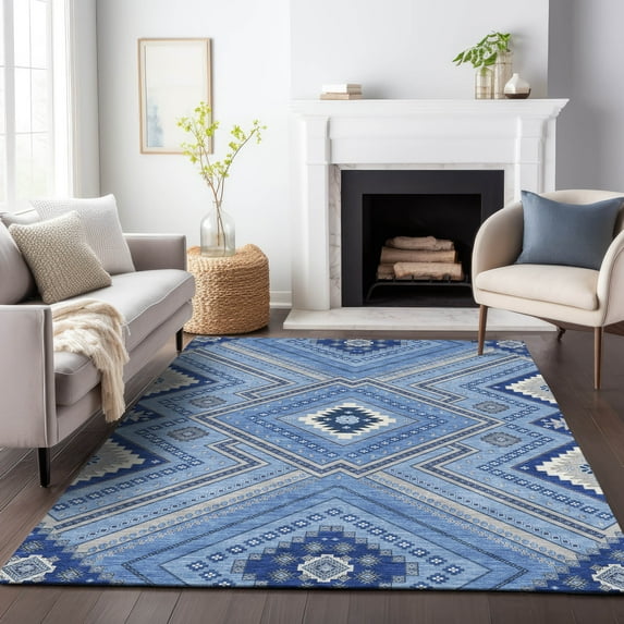 Addison Rugs Chantille Indoor/Outdoor Transitional Geometric, Abstract Blue Washable Rectangle Rug, 10' x 14'