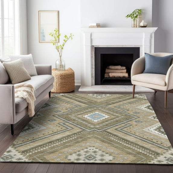 Addison Rugs Chantille Indoor/Outdoor Transitional Geometric, Abstract Beige Washable Rectangle Rug, 9' x 12'