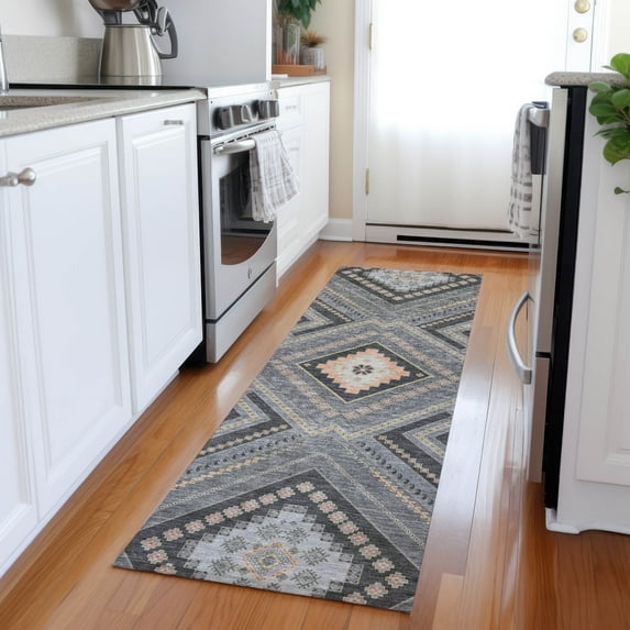 Addison Rugs Chantille Indoor/Outdoor Transitional Geometric, Abstract Gray Washable Runner Rug, 2'3" x 7'6"