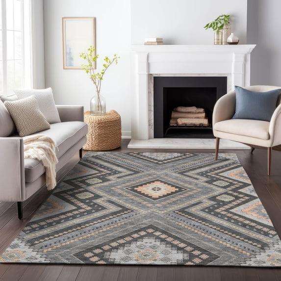 Addison Rugs Chantille Indoor/Outdoor Transitional Geometric, Abstract Gray Washable Rectangle Rug, 2'6" x 3'10"