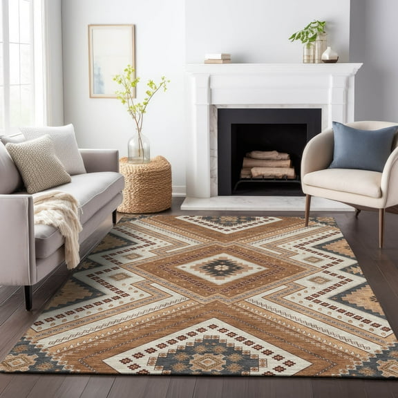 Addison Rugs Chantille Indoor/Outdoor Transitional Geometric, Abstract Copper Washable Rectangle Rug, 8' x 10'