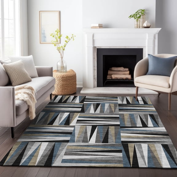 Addison Rugs Chantille Indoor/Outdoor Transitional Squares Black Washable Rectangle Rug, 3' x 5'