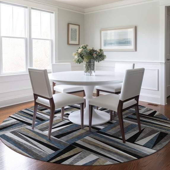 Addison Rugs Chantille Indoor/Outdoor Transitional Squares Black Washable Round Rug, 8' x 8'