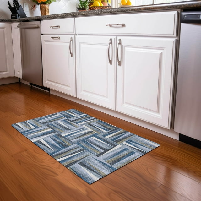 Addison Rugs Chantille Indoor/Outdoor Transitional Squares Denim Washable Rectangle Rug, 1'8" x 2'6"