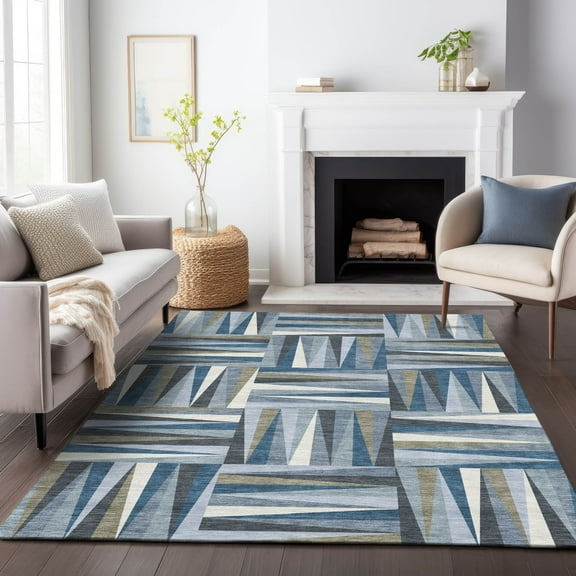 Addison Rugs Chantille Indoor/Outdoor Transitional Squares Denim Washable Rectangle Rug, 10' x 14'