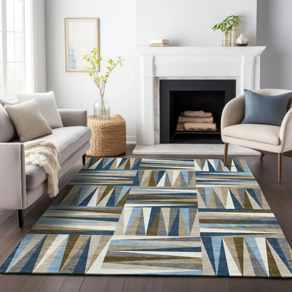 Addison Rugs Chantille Indoor/Outdoor Transitional Squares Navy Washable Rectangle Rug, 8' x 10'