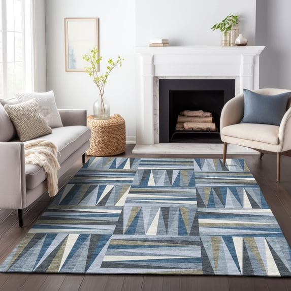 Addison Rugs Chantille Indoor/Outdoor Transitional Squares Denim Washable Rectangle Rug, 8' x 10'