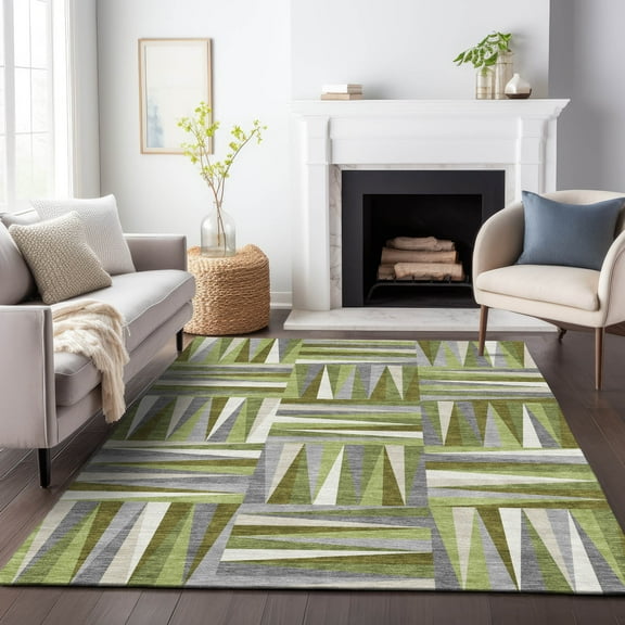 Addison Rugs Chantille Indoor/Outdoor Transitional Squares Green Washable Rectangle Rug, 10' x 14'